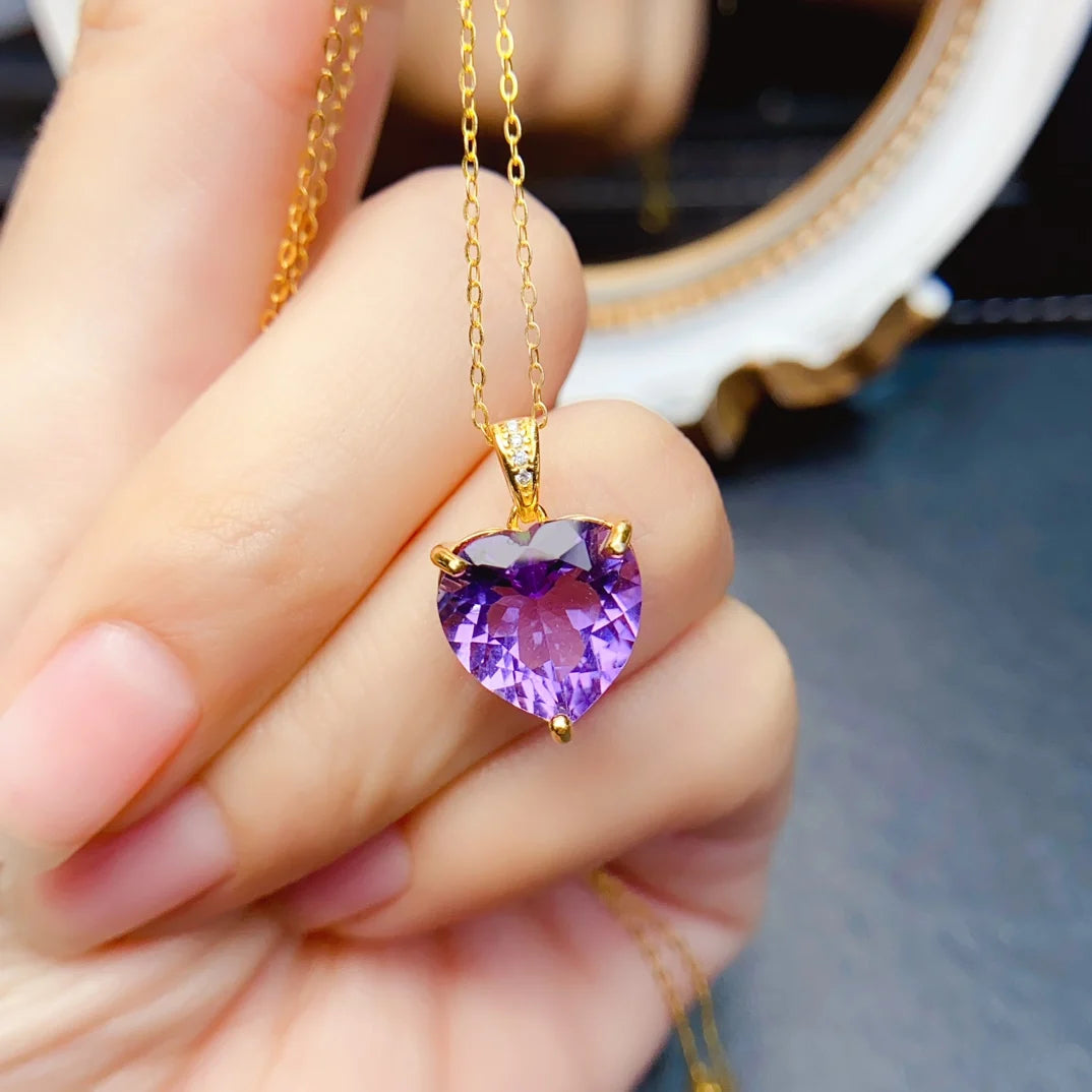 FS 12mm Fine Natural Amethyst Pendant Real S925 Sterling Silver Charm Weddings Jewelry Gift for Women With Certificate MeiBaPJ