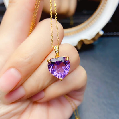 FS 12mm Fine Natural Amethyst Pendant Real S925 Sterling Silver Charm Weddings Jewelry Gift for Women With Certificate MeiBaPJ