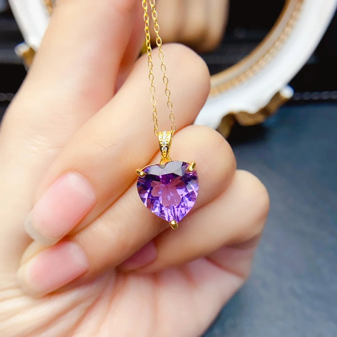 FS 12mm Fine Natural Amethyst Pendant Real S925 Sterling Silver Charm Weddings Jewelry Gift for Women With Certificate MeiBaPJ