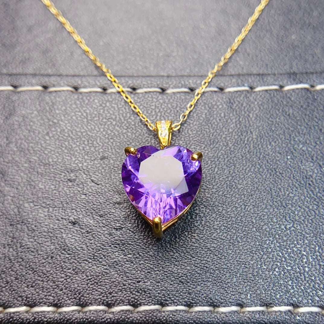 FS 12mm Fine Natural Amethyst Pendant Real S925 Sterling Silver Charm Weddings Jewelry Gift for Women With Certificate MeiBaPJ