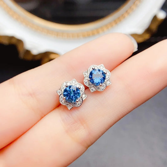 FS Fashion 5mm Natural Topaz Earrings S925 Sterling Silver Simple Fine Charm Weddings Jewelry for Women MeiBaPJ Certificate