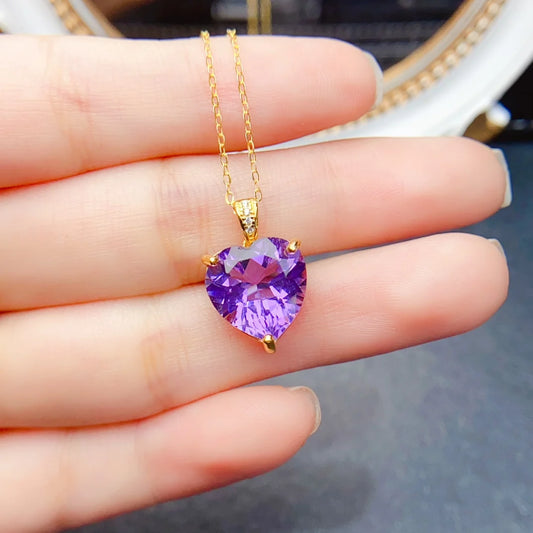 FS 12mm Fine Natural Amethyst Pendant Real S925 Sterling Silver Charm Weddings Jewelry Gift for Women With Certificate MeiBaPJ