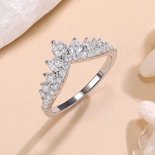LinkerLove S925 Sterling Silver Rings D Color Moissanite Crown Wedding Bands Anniversary Gift Classic Trendy Engagement Jewelry