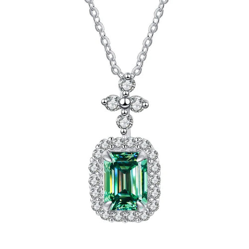 FIRERING 100% Genuine 1ct Green Moissanite Necklace 5x7MM with Certificate Laboratory Diamond Women Jewelry S925 Silver