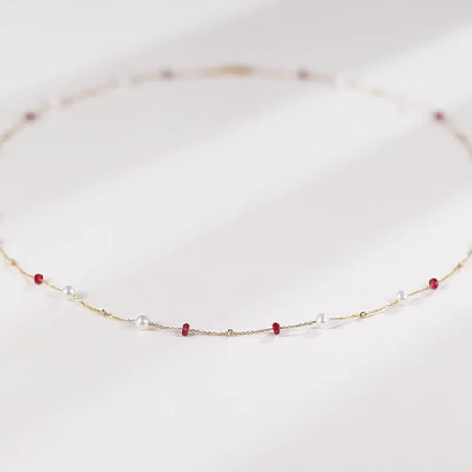 Fine Jewelry 18K yellow natural ruby Freshwater pearl Necklace Pendant Wedding Gift For Women X2004