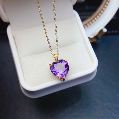 FS 12mm Fine Natural Amethyst Pendant Real S925 Sterling Silver Charm Weddings Jewelry Gift for Women With Certificate MeiBaPJ