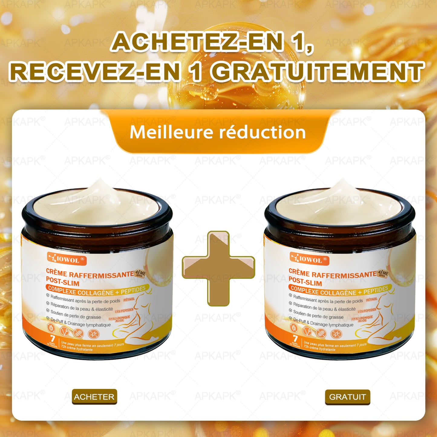 Boutique Officielle | 𝐈𝐎𝐖𝐎𝐋® Crème Raffermissante Post-Amincissement avec GHK-Cu, Argireline & Matrixyl 3000, peptides de collagène et actifs raffermissants pour cibler la peau relâchée et affaissée après une perte de poids.